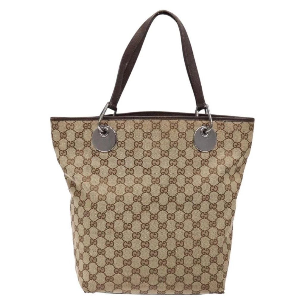 Gucci Gg Canvas Tote Bag Beige Silver 120836 Auth Ba5201